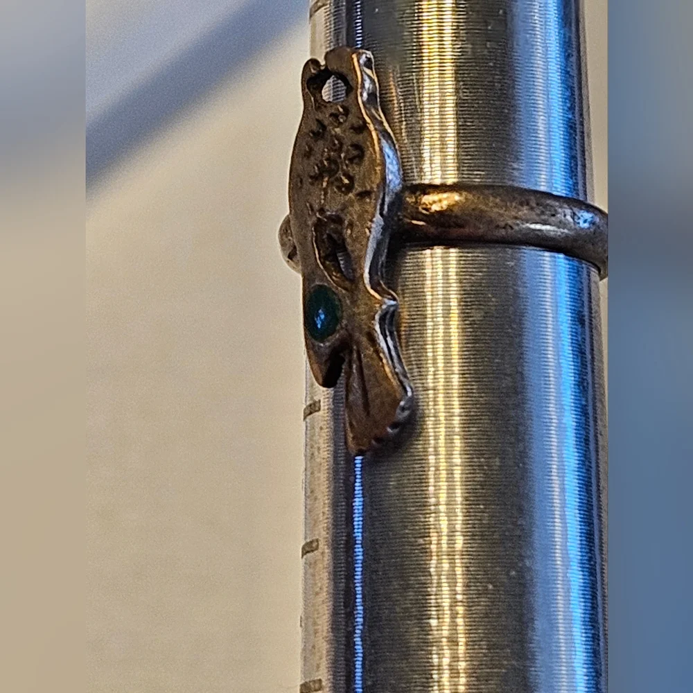 Vintage Navajo Southwest Turquoise Hand Cut Roadrunner Ring Size 5 1950-1960